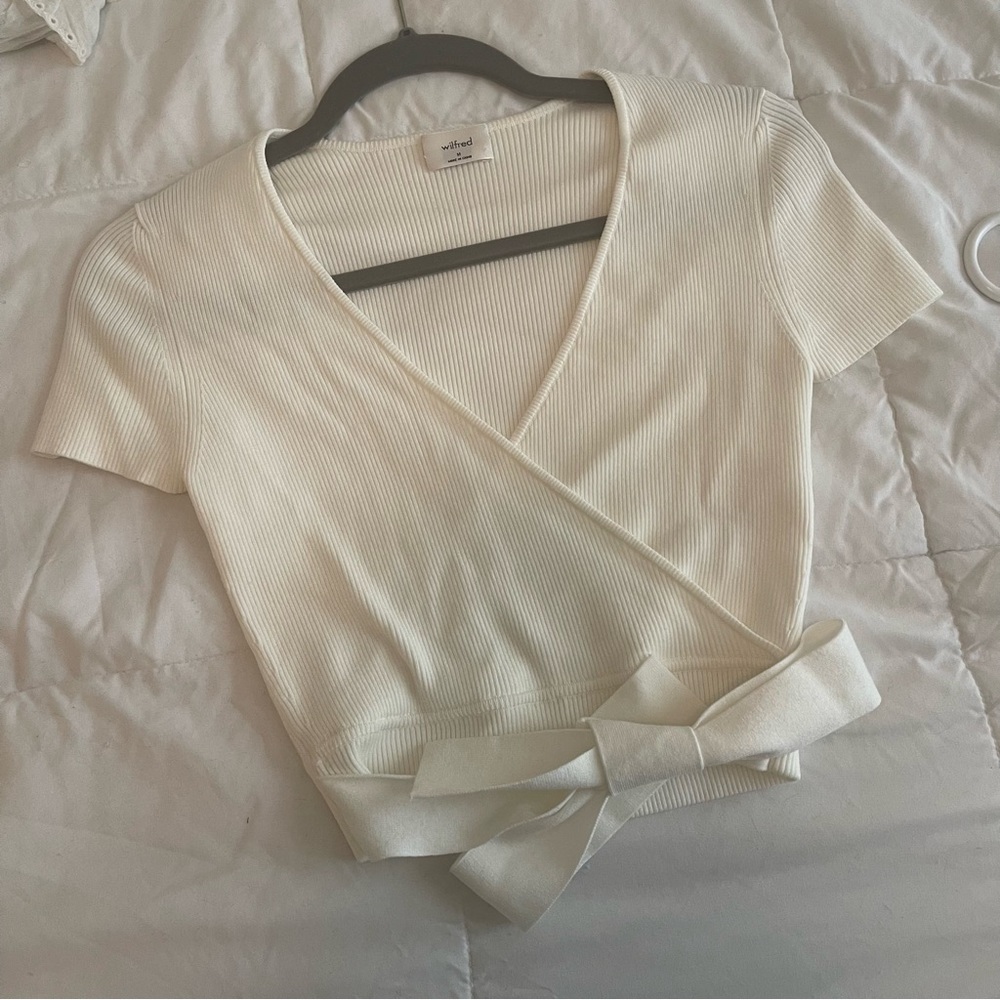 Aritzia tie short sleeve wrap sweater